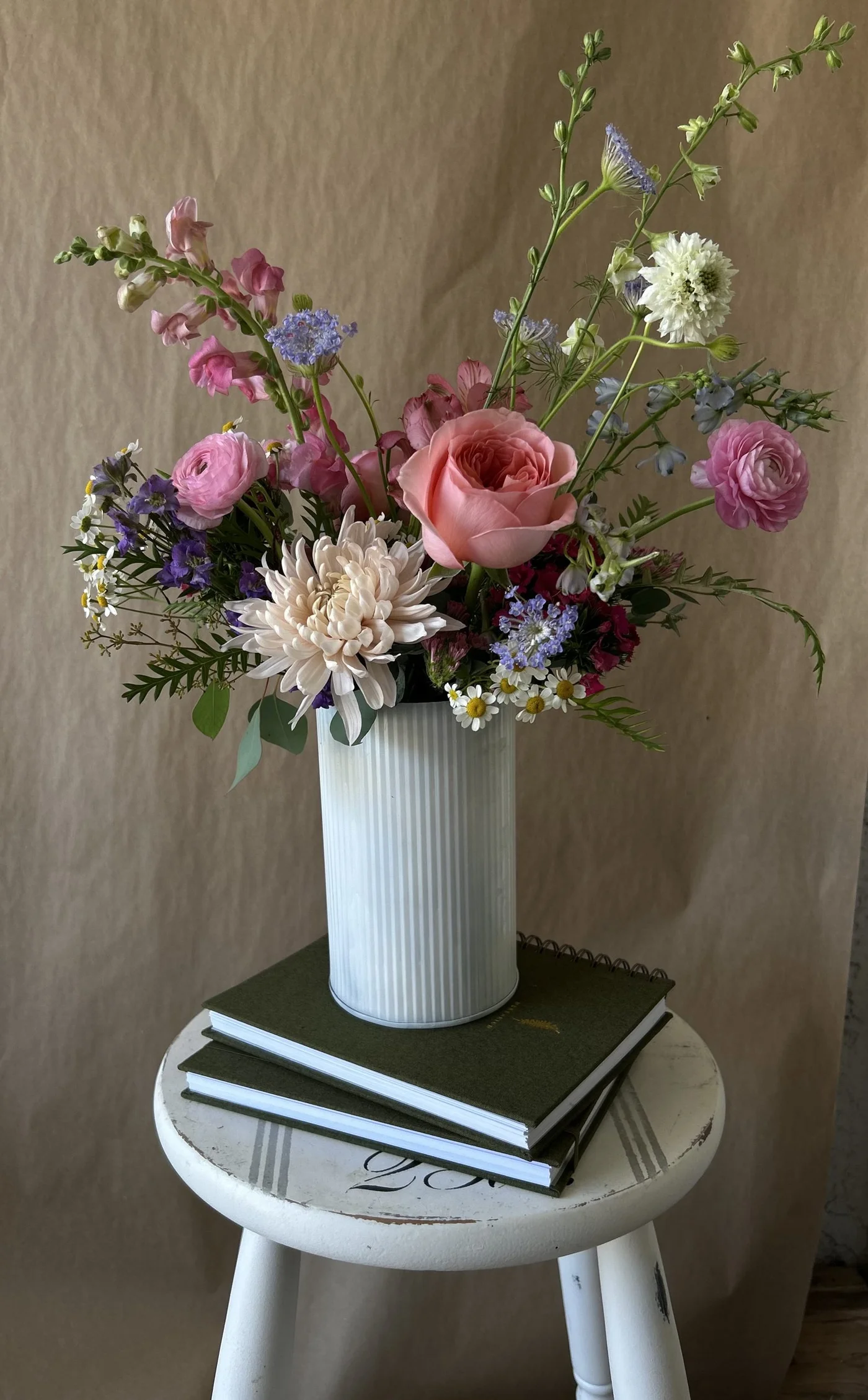 The Henry arrangement with pink and purple flowers